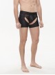 Punk Style Sexy Transparent Mesh With Bright Knit Side Eyelet Design Men's Black Shorts