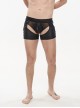 Punk Style Sexy Transparent Mesh With Bright Knit Side Eyelet Design Men's Black Shorts