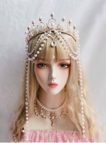 Gorgeous Retro Palace Style Rhinestone Pendant Pearl Chain Baroque Aristocracy Classic Lolita Crown