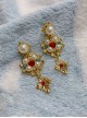 Oil Painting Girl Series Gorgeous Vintage Royal Artificial Ruby Pearl Jewelry Earrings