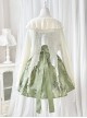 Chinoiserie Green Bamboo Print Bowknot Elegant Classic Lolita Suspender Dress Loose Cardigan Set