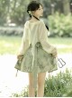 Chinoiserie Green Bamboo Print Bowknot Elegant Classic Lolita Suspender Dress Loose Cardigan Set