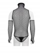 Punk Style Transparent Stretch Mesh High Neck Thong Black Sleeve Bodysuit