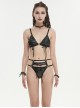 Punk Style Sexy Mirrored Leather Chest Lace Up Decoration With Eyelet Black Underwear Set