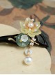 Elegant Chinoiserie Green Chalcedony Jewelry Shell Glass Hanfu Pearl Lotus Flower Classic Lolita Ebony Hairpin