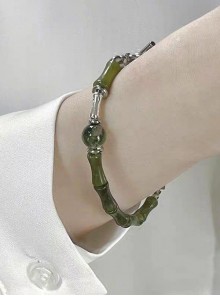 Chinoiserie Imitation Jade Emerald Elegant Green Bamboo Classic Lolita Hand-Woven Strings Bracelet