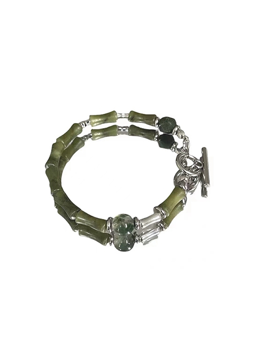 Chinoiserie Imitation Jade Emerald Elegant Green Bamboo Classic Lolita Hand-Woven Strings Bracelet