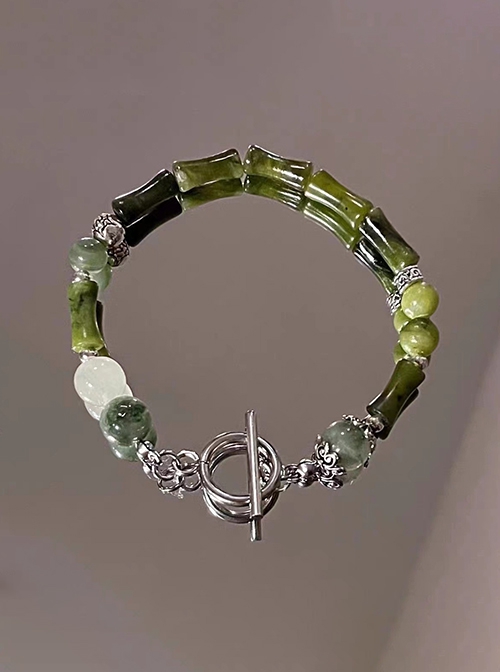 Chinoiserie Imitation Jade Emerald Elegant Green Bamboo Classic Lolita Hand-Woven Strings Bracelet