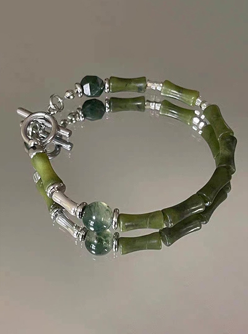 Chinoiserie Imitation Jade Emerald Elegant Green Bamboo Classic Lolita Hand-Woven Strings Bracelet