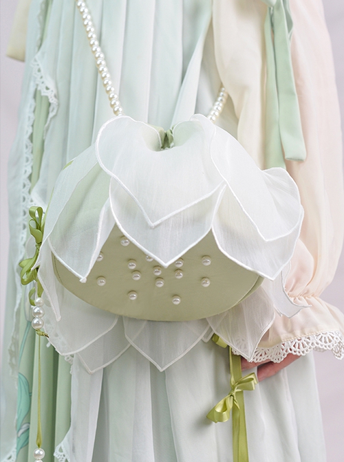 Lotus Series Handmade Elegant Creative Yarn Lotus Root Shape Chinoiserie Pearl Chain Classic Lolita Crossbody Bag