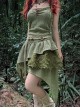 Sylph Series Summer Forest Elves Travel Wanderer Irregular Patchwork Linen Kawaii Fashion Neck Halter Dress