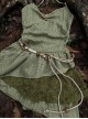 Sylph Series Summer Forest Elves Travel Wanderer Irregular Patchwork Linen Kawaii Fashion Neck Halter Dress