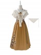 Until Dusk Series Yellow Bohemia Elegant Pastoral Style Classic Lolita Suspender Dress Lace Shawl Scarf Set