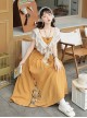 Until Dusk Series Yellow Bohemia Elegant Pastoral Style Classic Lolita Suspender Dress Lace Shawl Scarf Set