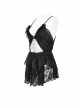 Punk Style Sexy Chiffon Splicing Perspective Rose Lace Front Center Hollow Chain Design Black Suspender Striped Sleeveless Dress