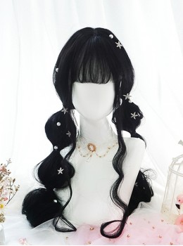 Buyak Series Fluffy Cute Air Bangs Black Egg Roll Instant Noodle Long Curly Hair Sweet Lolita Wig