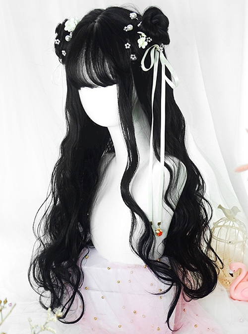 Buyak Series Fluffy Cute Air Bangs Black Egg Roll Instant Noodle Long Curly Hair Sweet Lolita Wig