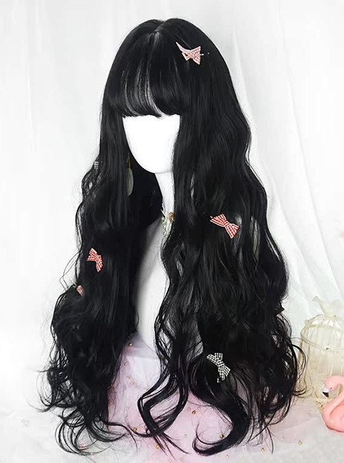 Buyak Series Fluffy Cute Air Bangs Black Egg Roll Instant Noodle Long Curly Hair Sweet Lolita Wig