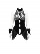 Punk Style Exquisite Velvet Fabric Splicing Lace Lace Front Center Hair Ball Decoration Black Hollow Bodysuit