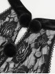 Punk Style Exquisite Velvet Fabric Splicing Lace Lace Front Center Hair Ball Decoration Black Hollow Bodysuit