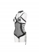 Punk Style Sexy Patent Leather Hollow Mesh Side Lace Up Decoration Black Bodysuit