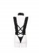 Gothic Style High Collar Elastic Patent Leather Splicing Lace Curling Design Black Sexy Micro Transparent Bodysuit