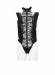 Gothic Style High Collar Elastic Patent Leather Splicing Lace Curling Design Black Sexy Micro Transparent Bodysuit