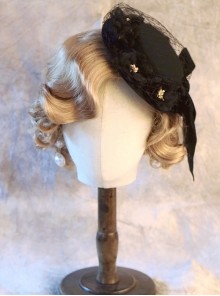 Retro Versatile French Elegant Black Mesh Yarn Velvet Satin Bowknot Flowers Classic Lolita Hat