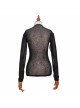 Punk Style Round Neck Spider Web Knitted Back Slightly Transparent Lace Black Thin Long Sleeve T-Shirt