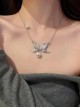 Elegant Diamond Butterfly Pearl Pendant Classic Lolita Clavicle Chain Silver Alloy Necklace