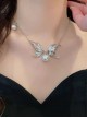 Elegant Diamond Butterfly Pearl Pendant Classic Lolita Clavicle Chain Silver Alloy Necklace