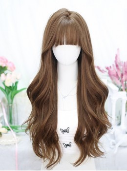 Elegant Versatile Long Curly Hair Straight Bangs Classic Lolita Daily Commute Full Head Wig