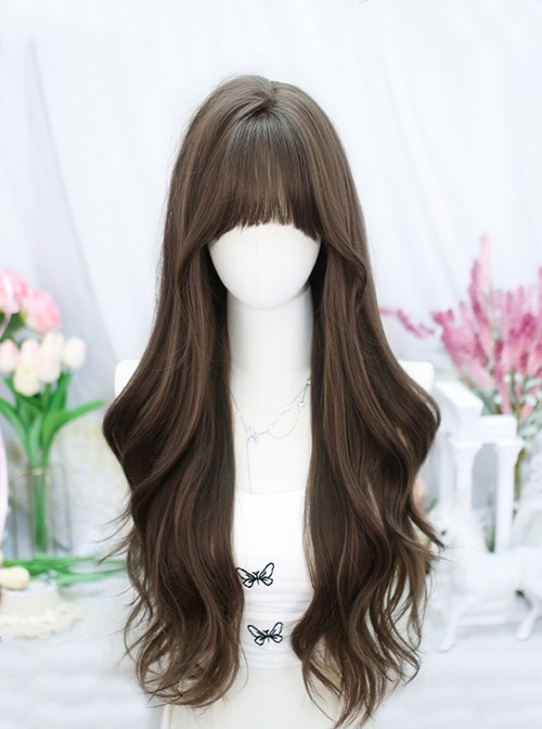 Elegant Versatile Long Curly Hair Straight Bangs Classic Lolita Daily Commute Full Head Wig