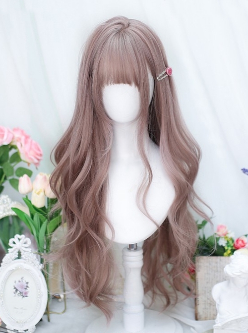 Elegant Versatile Long Curly Hair Straight Bangs Classic Lolita Daily Commute Full Head Wig