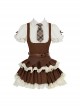 Cocoa Love Letter Series College Style Chocolate Brown British Style Lace Ruffle School Lolita Shirt Skirt Belt Tie Set