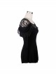 Gothic Style Elastic Rose Lace Fabric With Rounded Hem Black Tassel Long Sleeved T-Shirt