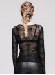 Punk Style Handsome Bat Wings With Pure Cotton Knitted Splicing Spider Web Flocking Black Eyelet Long Sleeved T-Shirt