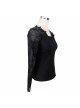 Punk Style Handsome Bat Wings With Pure Cotton Knitted Splicing Spider Web Flocking Black Eyelet Long Sleeved T-Shirt