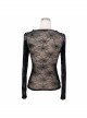 Punk Style Handsome Bat Wings With Pure Cotton Knitted Splicing Spider Web Flocking Black Eyelet Long Sleeved T-Shirt