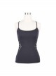 Punk Style Stretch Knit Side Waist Mesh With Bat Wing Leather Strap Design Black Daily Vest