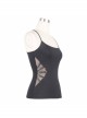 Punk Style Stretch Knit Side Waist Mesh With Bat Wing Leather Strap Design Black Daily Vest