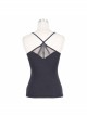 Punk Style Stretch Knit Side Waist Mesh With Bat Wing Leather Strap Design Black Daily Vest