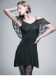 Gothic Style Long Off-Shoulder With Rose Lace Back Fringe Black Sling Sleeveless T-Shirt