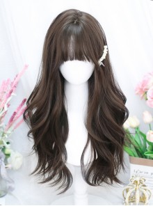 Daily Commute Sweet Elegant College Style Straight Bangs Brown Long Curly Hair Classic Lolita Wig