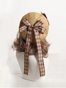 Fashion Retro Cute Sweet Lolita Satin Removable Brooch Long Ribbon Bowknot Round Beret