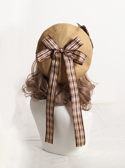 Fashion Retro Cute Sweet Lolita Satin Removable Brooch Long Ribbon Bowknot Round Beret