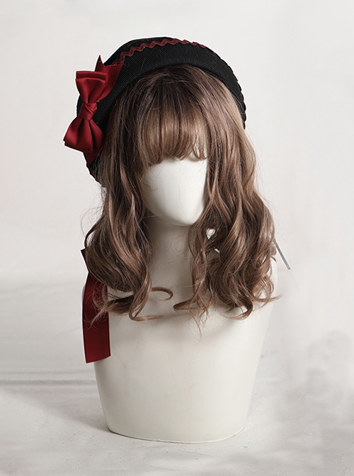 Fashion Retro Cute Sweet Lolita Satin Removable Brooch Long Ribbon Bowknot Round Beret