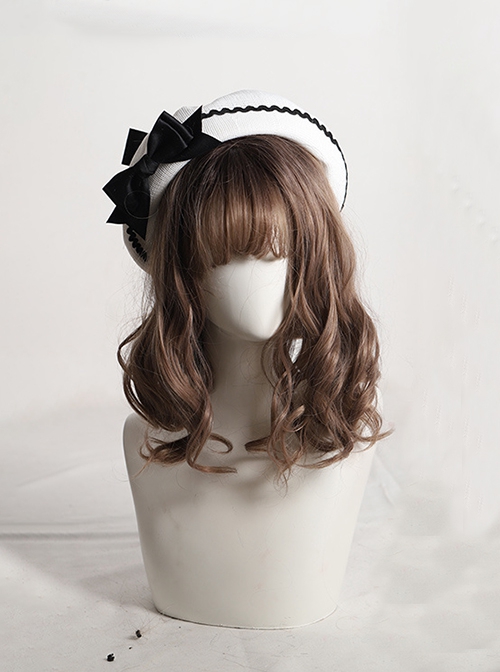 Fashion Retro Cute Sweet Lolita Satin Removable Brooch Long Ribbon Bowknot Round Beret