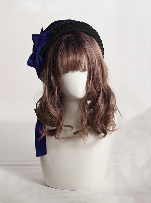 Fashion Retro Cute Sweet Lolita Satin Removable Brooch Long Ribbon Bowknot Round Beret