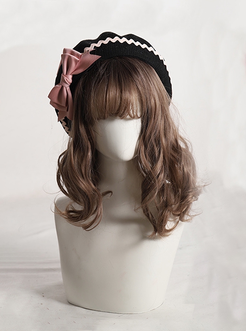 Fashion Retro Cute Sweet Lolita Satin Removable Brooch Long Ribbon Bowknot Round Beret